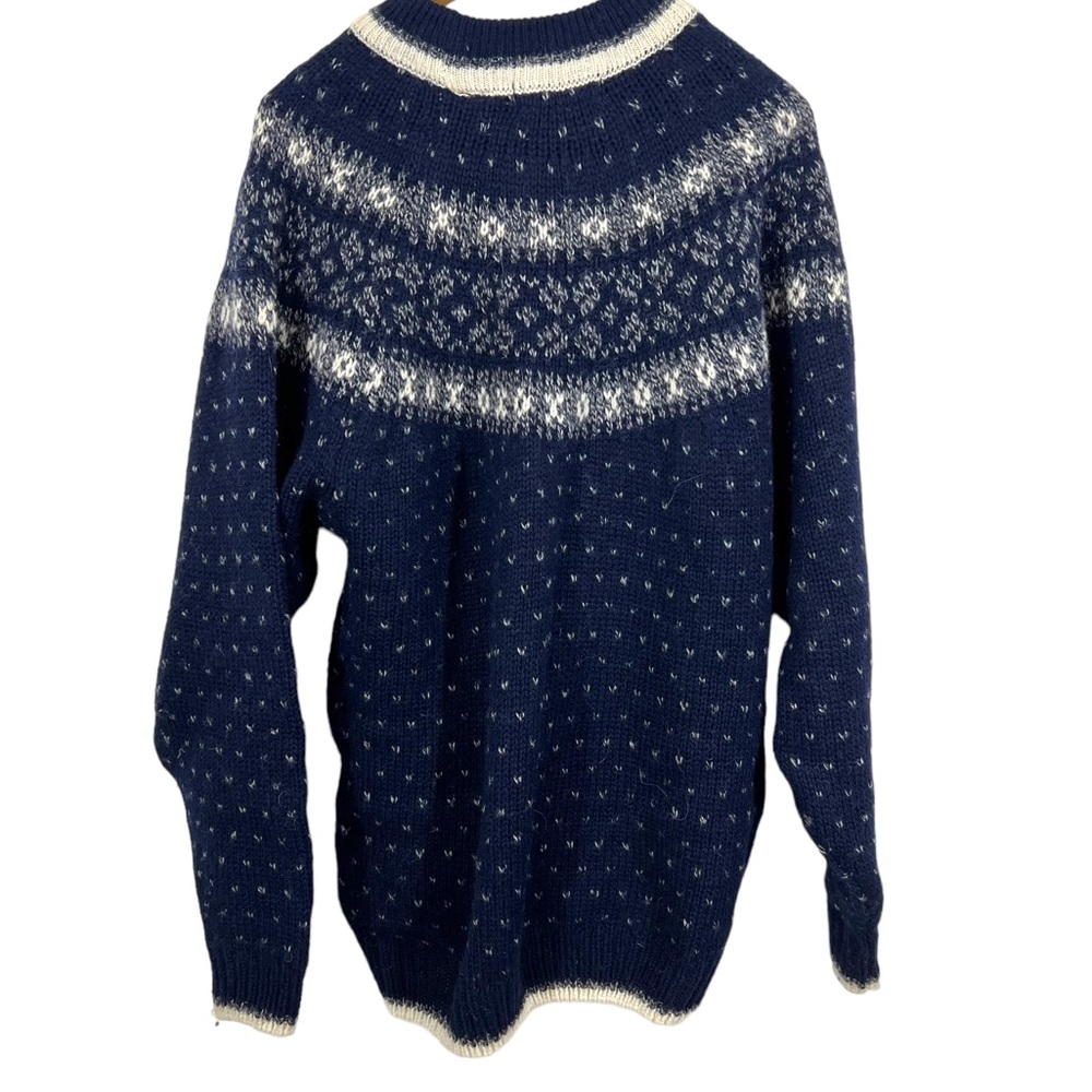 Vintage Lodge Sweater Adult XL Blue White Wool Knit Nordic Fair Isle Icelandic - Picture 6 of 7